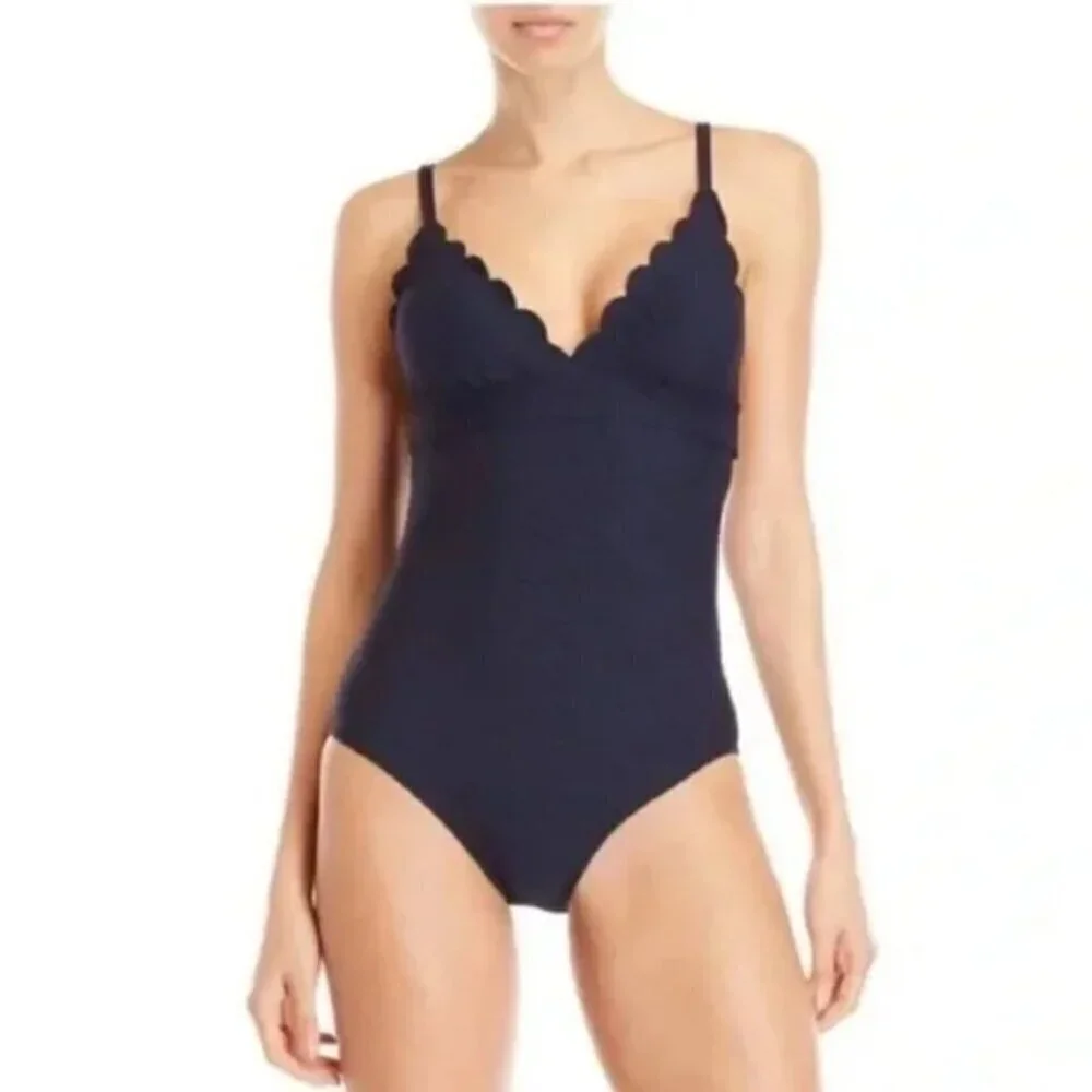 New Kate Spade Maillot Scallop Black One Piece Swimsuit Small NWT